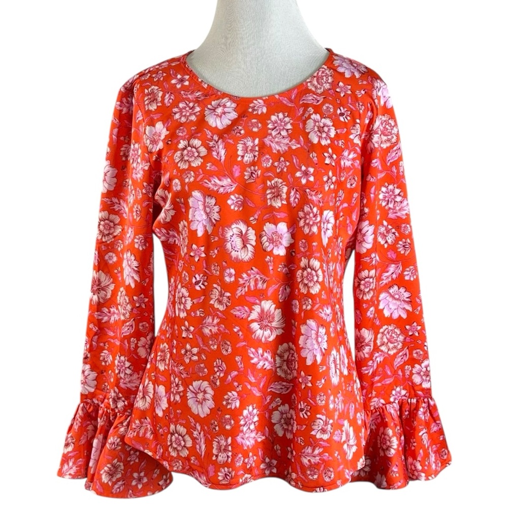 J.Crew Preppy Poppy Fields Garden Bell Sleeve Top Size Small Floral Satin